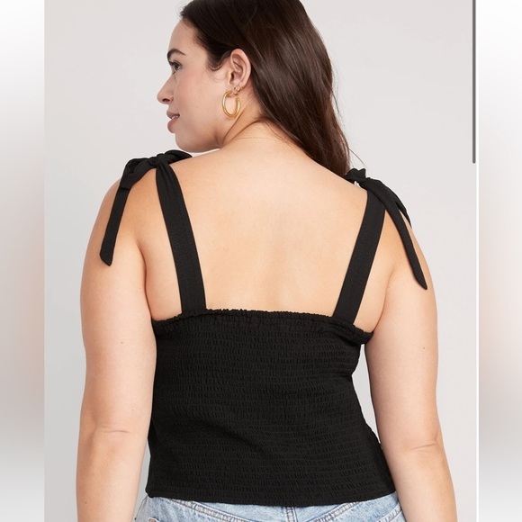 NWT! Black Fitted Tie-Shoulder Cropped Dobby Corset Cami Top 🤎 - Picture 6 of 7